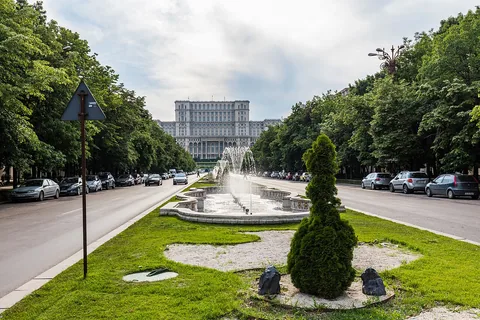 Bucharest’s Unirii boulevard leading towards the Palace of Parliament