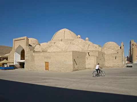 The domed brick Toki Zargaron market building seen from the west.