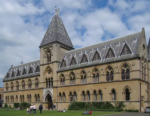 Gothic facade and central tower of Oxford University Museum of Natural History