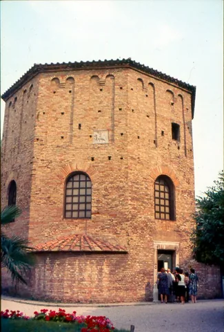 Octagonal brick exterior of the Neonian Baptistery in Ravenna